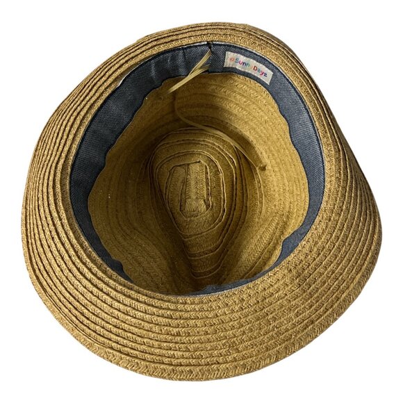 Sunny Dayz Tan Straw Fedora Hat with Gray Chevron Band - Picture 3 of 5